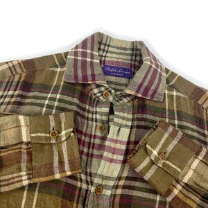 Ralph Lauren Purple Label Italy Linen Fall Plaid LS Shirt Mens XS/X-Small
